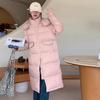 Длинный пуховик до колена женский 2025 зима новая мода с капюшоном милый большой карман теплый короткий пуховик