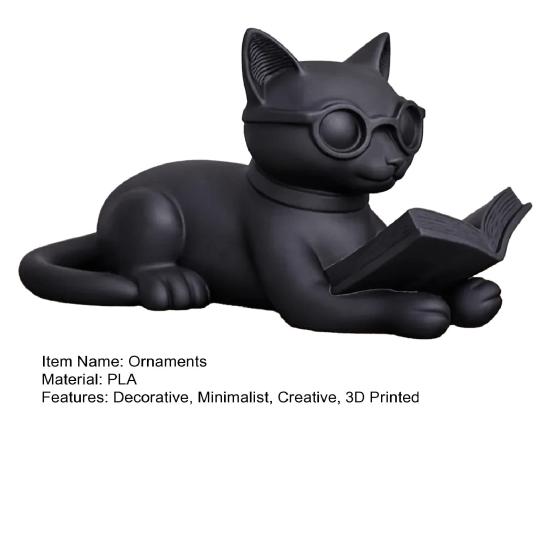 Декоративные элементы для книжной полки, 3D-печатная фигурка читающего кота, статуэтка с очками, креативные подарки на день рождения, настольное украшение в виде животного для дома и офиса