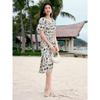 Annakou Elegant Pleated Print Midi Dress
