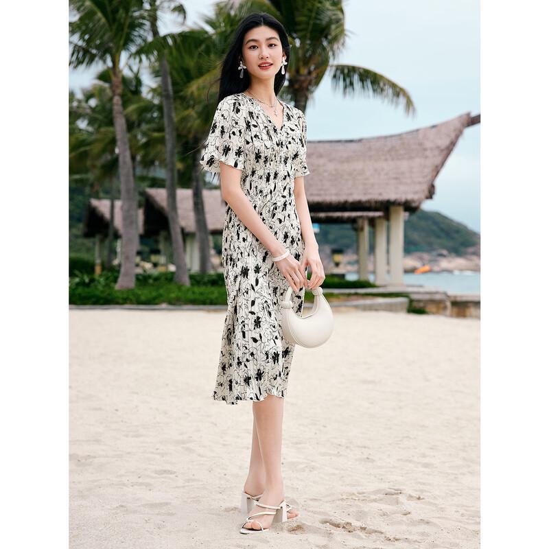Annakou Elegant Pleated Print Midi Dress