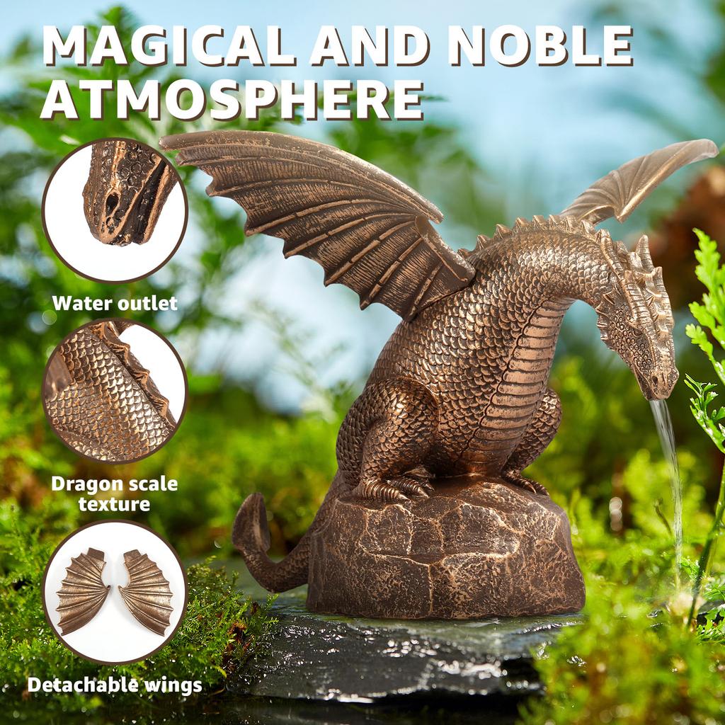 Статуя Водяной Фонтан Дракон Статуя Дракона из Смолы Садовое Украшение Фонтан для Двора на Открытом Воздухе Плавающий Пруд Купальня для Птиц Инструменты