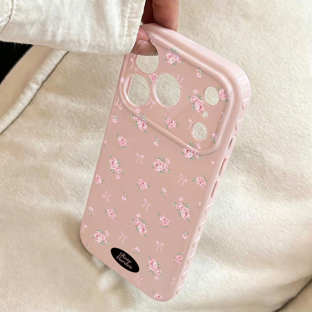 Цветочный корейский силиконовый чехол для телефона для iPhone 17 Pro 16 11 13 12 15 14 Pro Max Крем-розовый с маленькими цветами Защита камеры