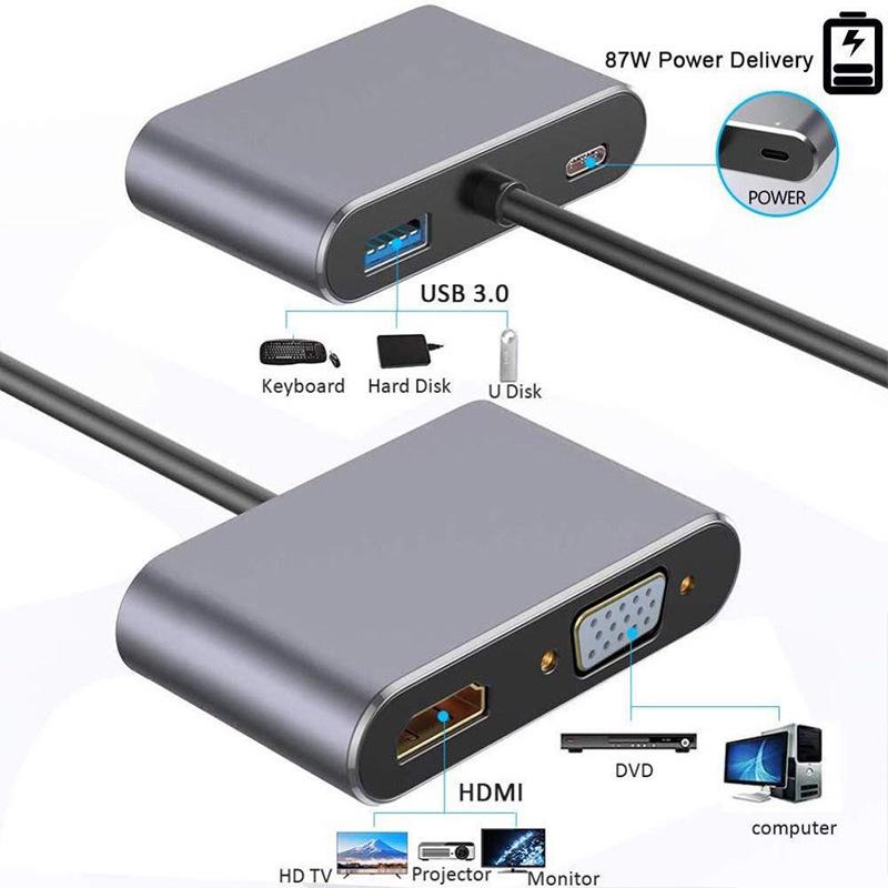 4-в-1 Док-станция Type-C: Многоэкранный HDMI-дисплей и концентратор для 4K-зеркалирования
