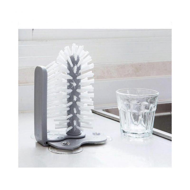 Vertical glass washer with suction cup, double-sided brush scrub, mug kettle decanter bottle washer