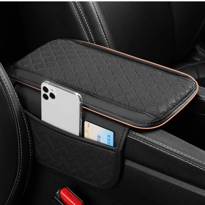 Car Armrest Box Pad Pu Leather Breathable Center Console Arm Rest Protector Cover With Storage Pocket Elbow Rest Cushion