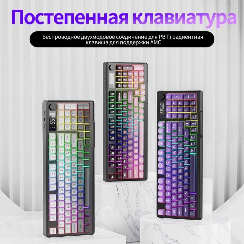Портативная Русская Беспроводная Механическая Клавиатура 2.4ГГц Совместимая с Bluetooth Со Светодиодным Экраном для Ноутбука