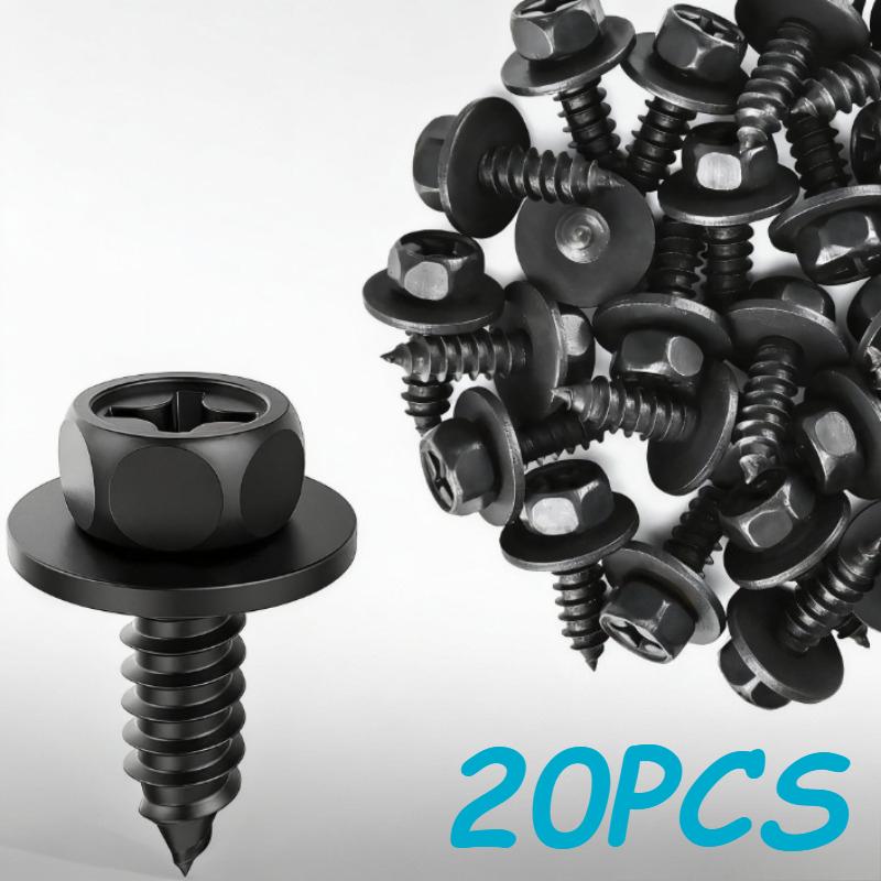 20PCS Black Self-tapping Screws Cross Hexagon Bolts with Gasket M6 6mm for Car Motorcycle Bumper Fender Engine Guard