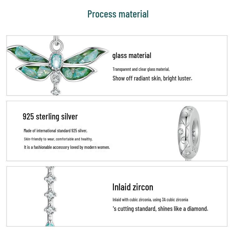 Avle Изысканный кулон в виде стрекозы: Серебро 925 пробы, Платиновое покрытие, DIY бижутерия из бусин.