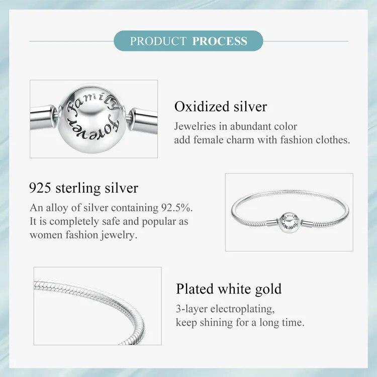 Bamoer 925 Sterling Silver Classic Family Forever Snake Chain Bracelets for Women Fine Jewelry 14CM 17CM 19CM