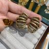 Золотые многослойные металлические серьги-гвоздики с C-образным кольцом, женские серьги-гвоздики из настоящего медного золота с эффектом холодного ветра