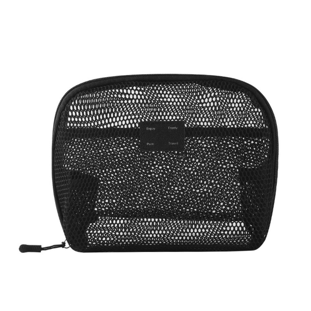 Casual Nylon Cosmetic Bag With Zipper Mesh Storage Pouch Multipurpose Hand-held Mesh Makeup Bags Women