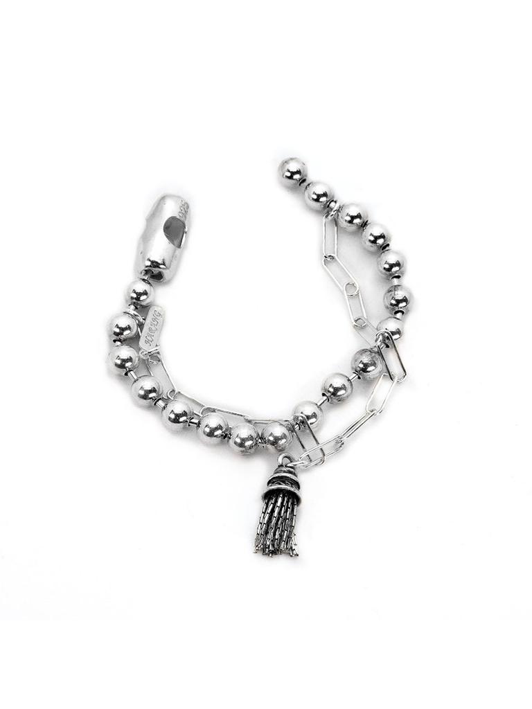 Harang Hr 182B_Silver Double Chain Tassel Bracelet