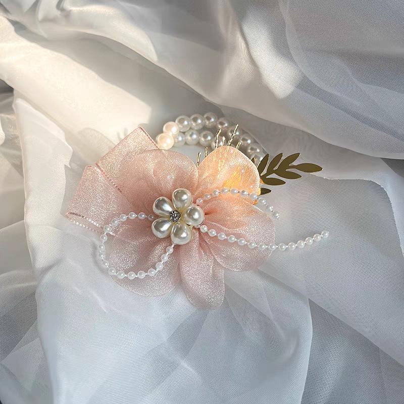 Элегантный милый браслет невесты, свадебный корсаж, эстетика, лента, жемчуг, цветок, украшения для невесты, аксессуары