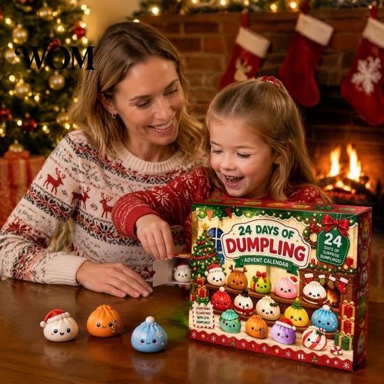 Holiday Countdown Calendar 2026 Christmas Squeeze Toy Advent Calendar, 24-Day Dumpling Bun Fidget Cute Toys Box, Soft TPR Stress Relief Sensory