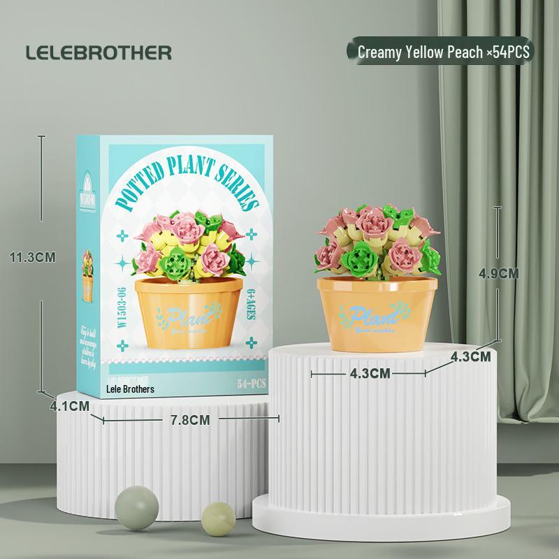 Preserved Flower Basket Building Blocks: Rose & Succulent Ornaments, Educational Toy for Girls, Ideal for Valentine's Day or June 1st Gift