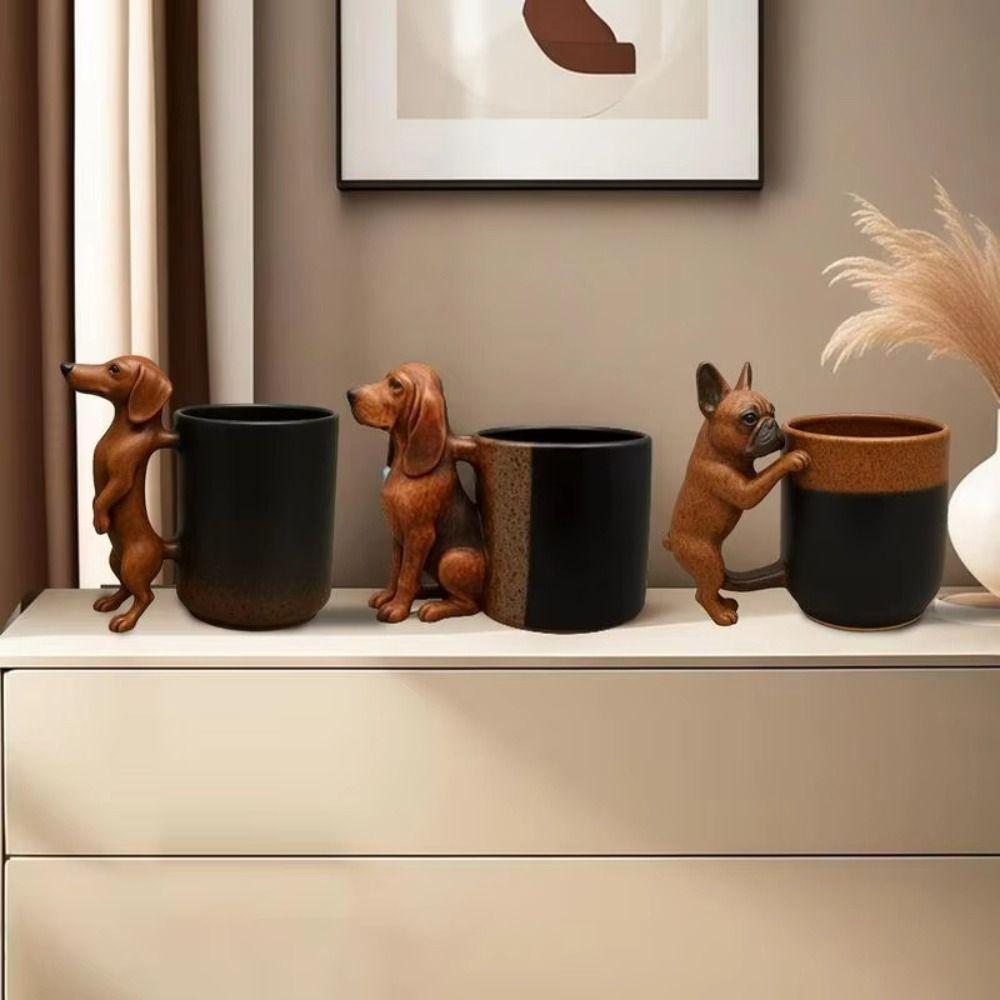 Кружка для кофе с ручкой таксы, ручной работы, дизайн щенка, 3D кружка с животным, очаровательное украшение в виде щенка, кружка с бульдогом