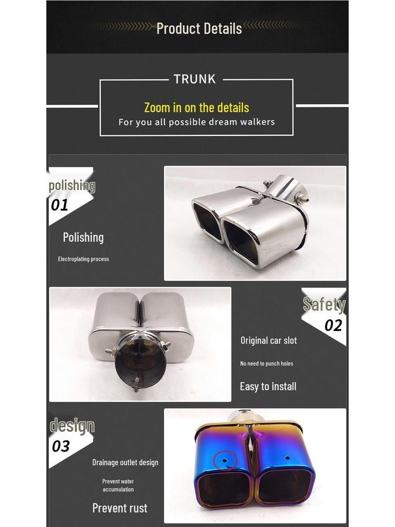 Stainless Steel Blue-Plated Exhaust Tailpipe for Corolla, Fox, Vitara, Vezel, XRV, Fit