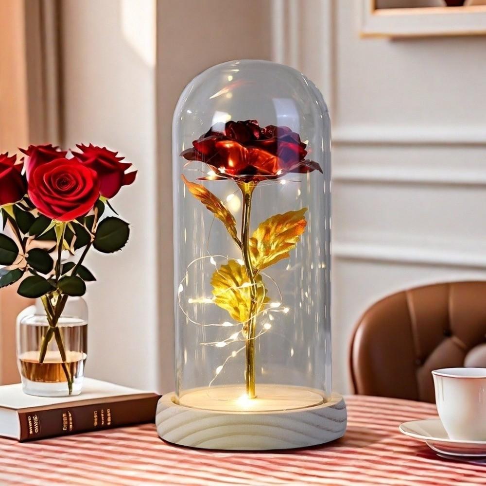 Glass Cover Preserved Rose Flower LED Light Artificial flowers Rose LED Light  Valentine's Day