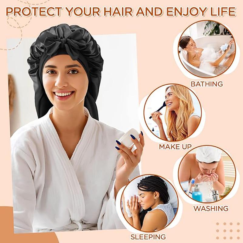 Однотонный чепчик-косичка с бантом, классический длинный атласный чепчик, мягкая ночная шапочка для сна, дышащий чепчик для волос для женщин, для ежедневного использования