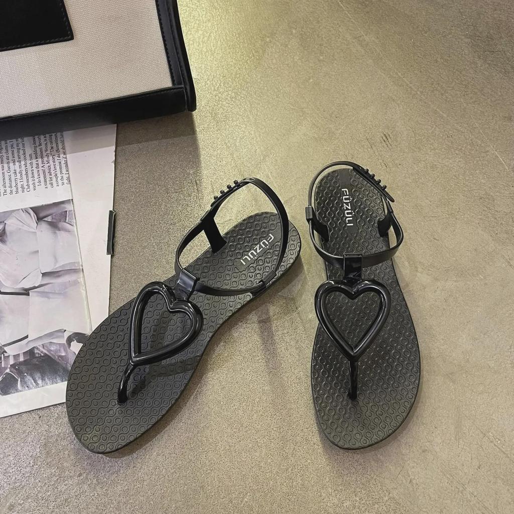 Женские летние сандалии на плоской подошве в форме сердца - повседневные пляжные шлепанцы в стиле феи