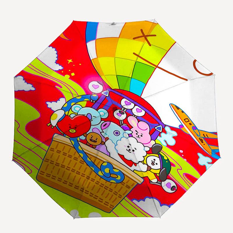 1pc BT21 Characters Outdoor Umbrella - Automatic Opening/Closing, Portable 3-Fold Design, 8-Bone Iron Frame, Perfect Gift for Fans, Travelers, Da