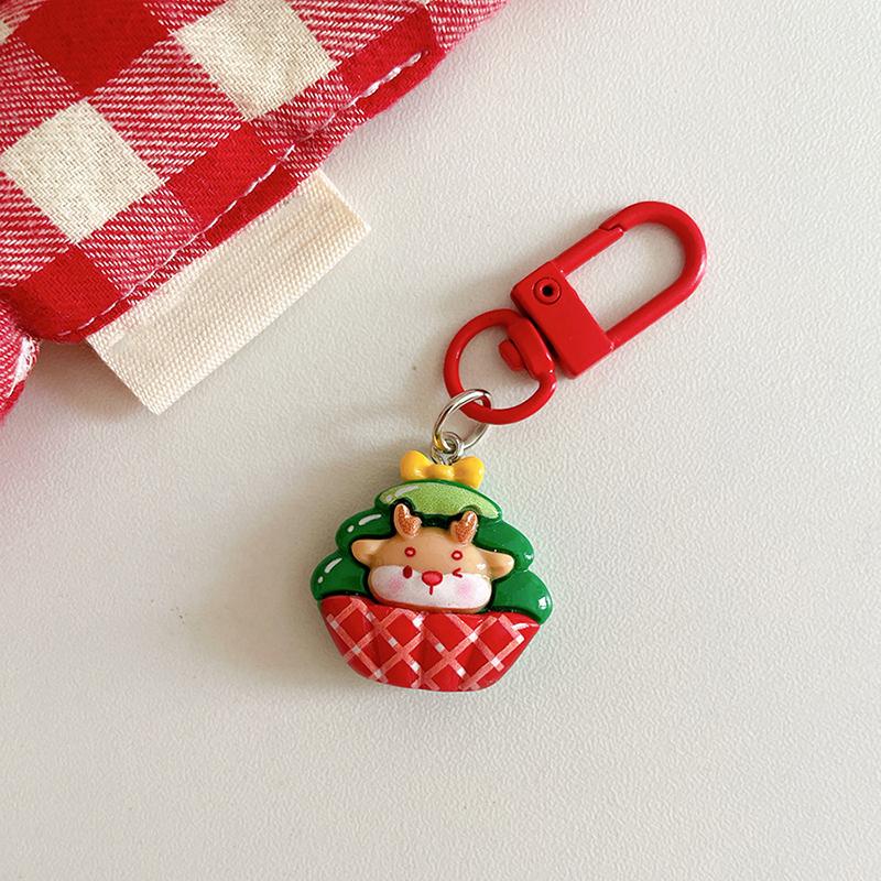 1PC Cartoon Shape Xmas Key Rings For Friends Key Holders Holiday Bag Pendants Part Resin Gifts Multiple Options Available