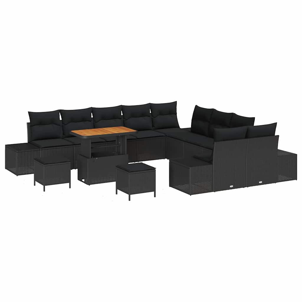 13 Piece Garden Sofa Set with Cushions Black Poly Rattan