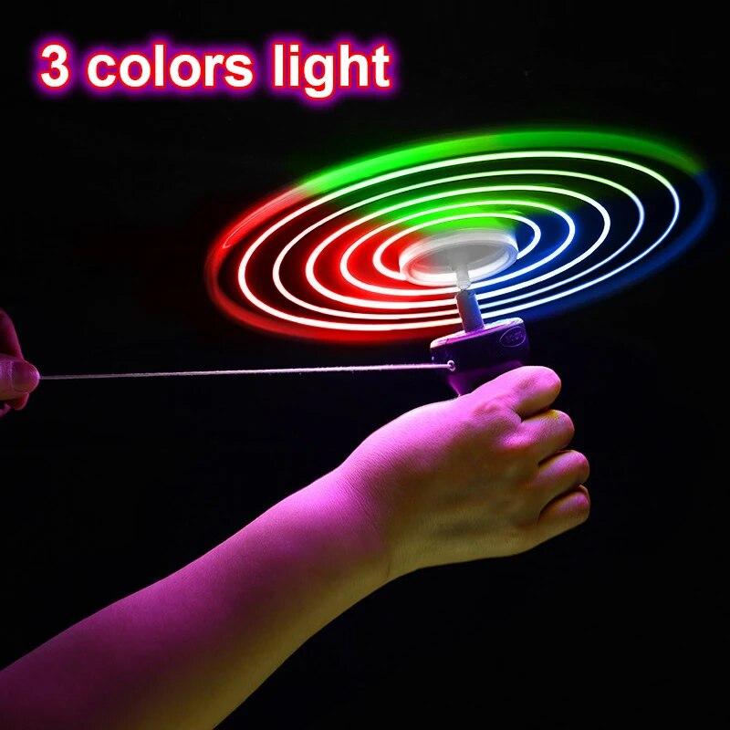 1pc Funny Spinning Flyer Luminous UFO Flying Saucer LED Light Handle Flash Parent-child Interactive Toys for Kids Outdoor Game