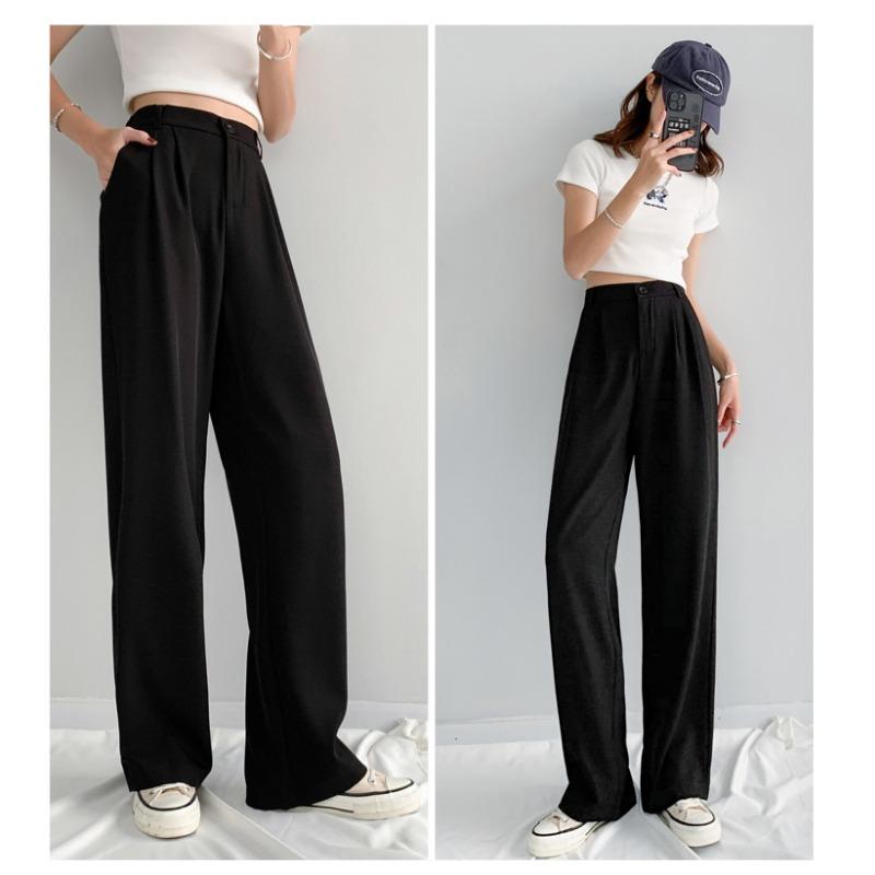 Модные повседневные широкие длинные брюки, новинка 2024 года, офисные брюки с высокой талией, женские прямые свободные брюки с драпировкой, летние тонкие однотонные простые брюки 2705