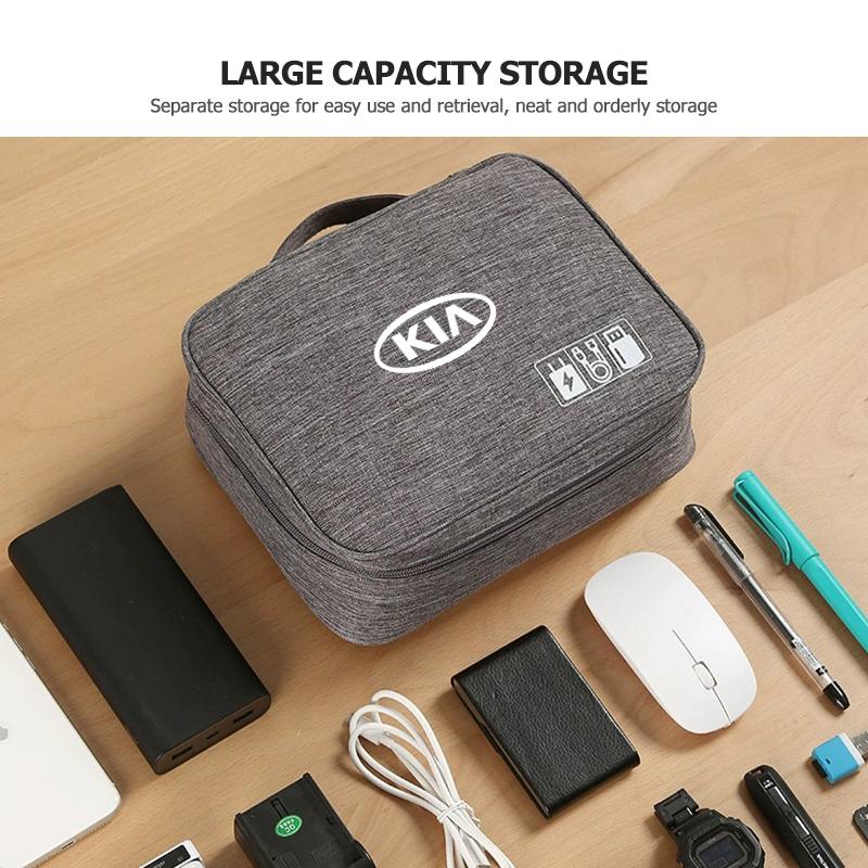 For KIA Large Capacity USB Data Line Charger Plug Storage Bag Waterproof Digital Organizer K5 K2 Rio Optima Sportage Venga MF1