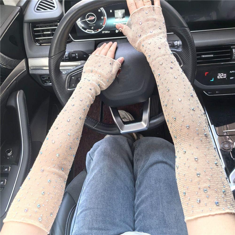 Breathable Crystal Arm Sleeves Mesh Summer Arm Sleeves Trendy Ice Silk Sleeve Cycling