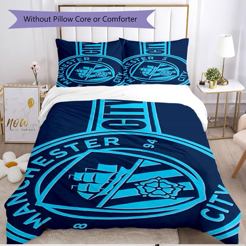 3pcs Duvet Cover Set (1*Duvet Cover + 2*Pillowcase, Without Core), Manchester City FC Print Soft All‑Season Bedding Set, Home Bedroom Decor Gift