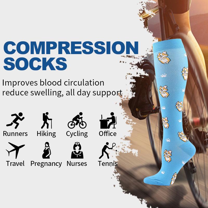Unisex Compression Socks Calf Pressure Stockings Compresse Sports Marathon Varicose Veins Yoga Men Women Nurse Cartoon Pattern