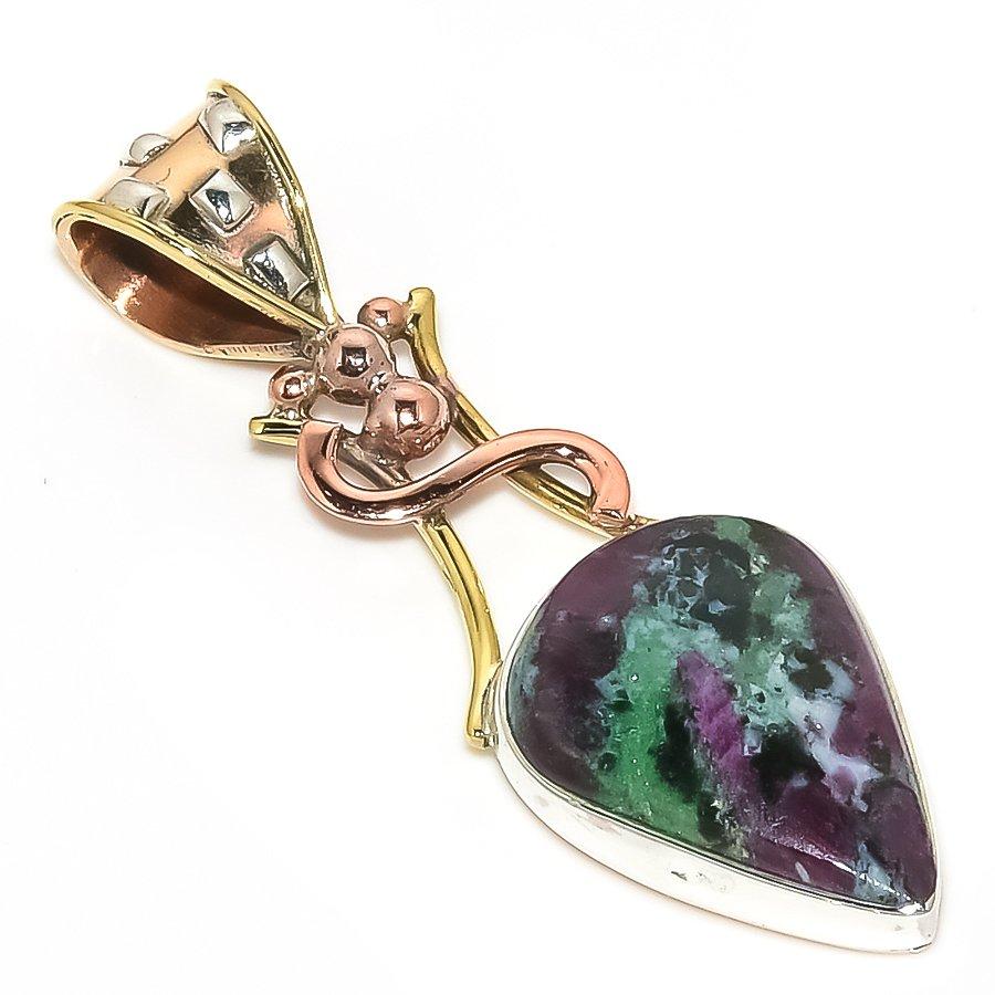 Подвеска Ruby In Zoisite Lab-Created из стерлингового серебра 925 пробы в двух тонах 1,80" e0F73