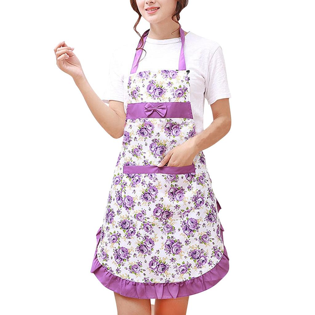 Women's Kitchen Floral Apron With Pockets And Adjustable Waist Belt Women's Bib Apron