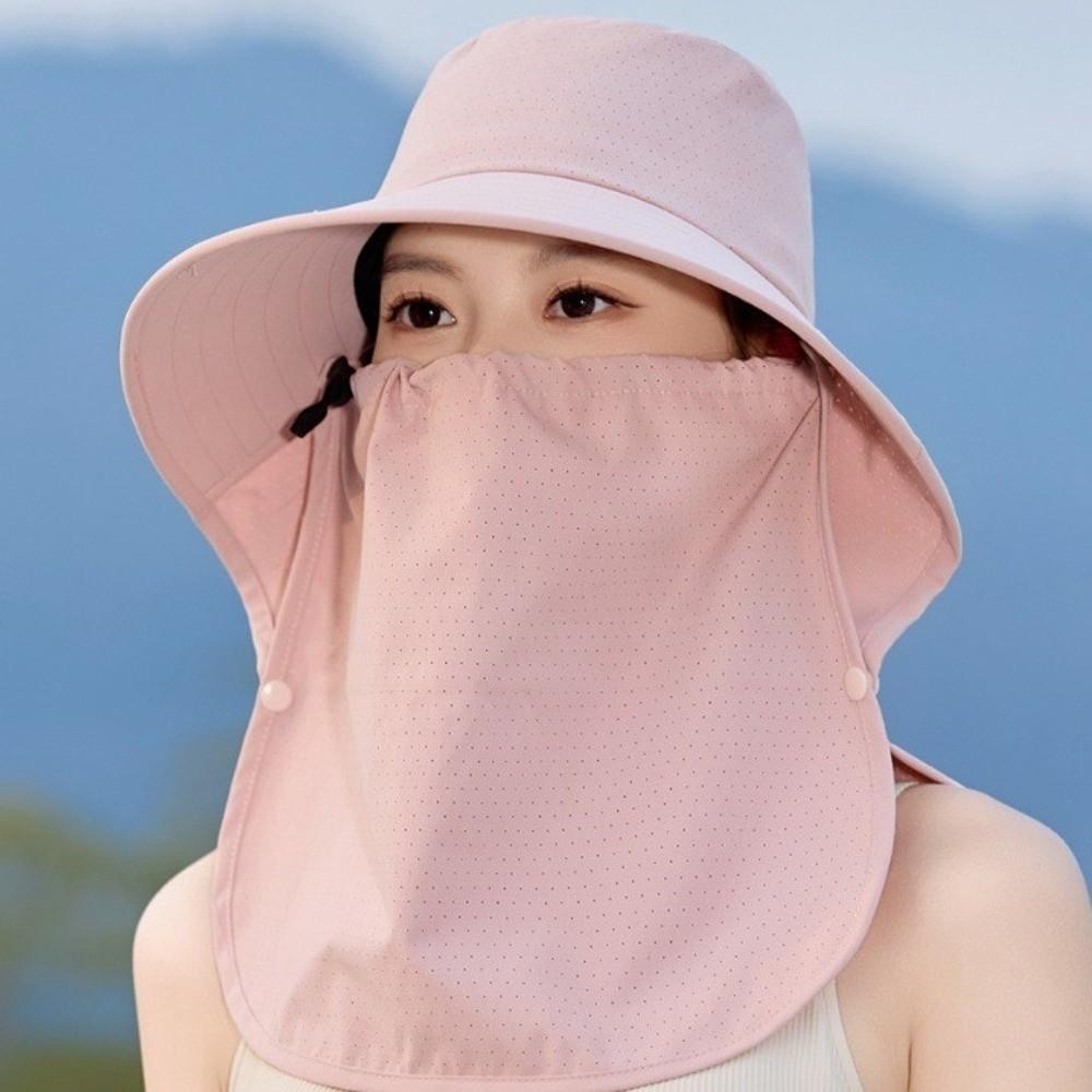 Wide-Brimmed Shawl Mask Hat Adjustable Picking Tea Hat Portable Neck Protection Cap Spring