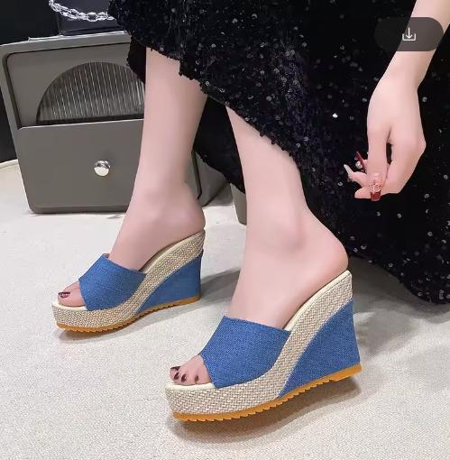 FHC 10 см Высокий каблук Тапочки-клинья, Пляжная летняя обувь, Слайды на платформе, Шлепанцы, Надеть, Большой размер 34-42, Черный, Синий, Дропшиппинг