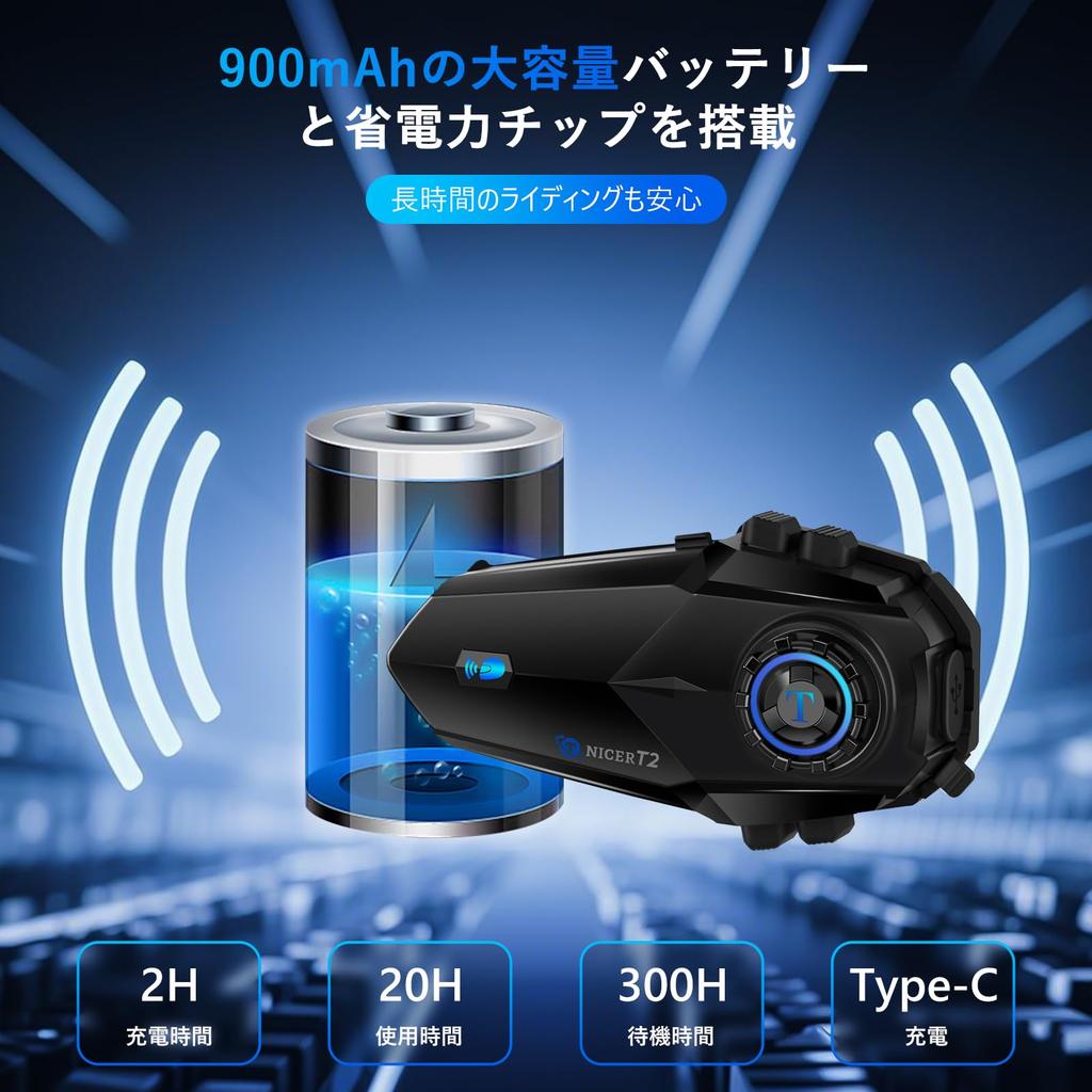 TNICER 2025 Мотоциклетная рация T2 Bluetooth 5.2 для мотоциклов: 6-сторонняя одновременная связь, автоматическое сопряжение в один клик, 25 часов