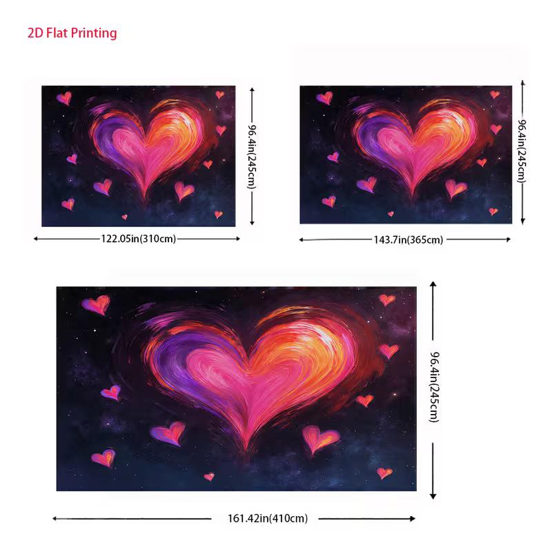 2D Flat Cosmic Love Backdrop Large Abstract Heart on Starry Sky Background Cloth