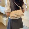 Women French Light Luxury Solid Color Small Square Handbag Shoulder Commute Underarm Bag
