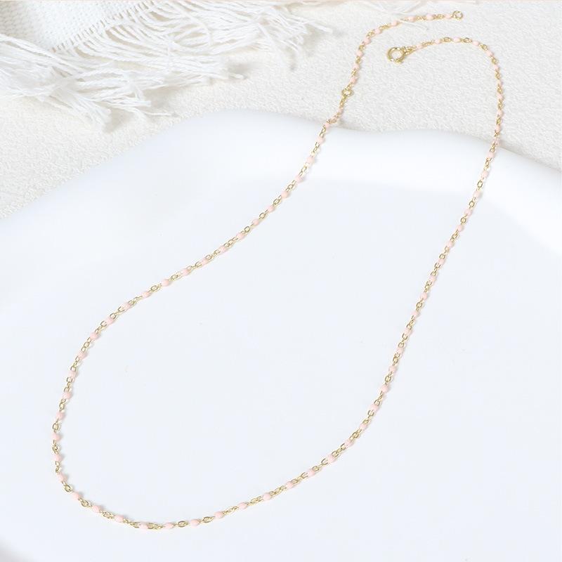 Модное, свежее и элегантное розовое эмалевое капающее глазурь-бобы, изящное женское ожерелье с простой цепочкой на ключицу