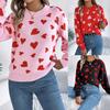 Women Casual Loose Sweater Long Sleeve Crew Neck Heart Print Knit Pullover Sweater Fall Winter Sweatshirt