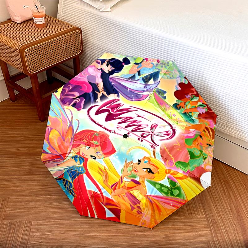 1 шт. Автоматический складной зонт - с рисунком Winx Club, Портативный и складной дизайн с 8 спицами, Подарки на Рождество и День рождения