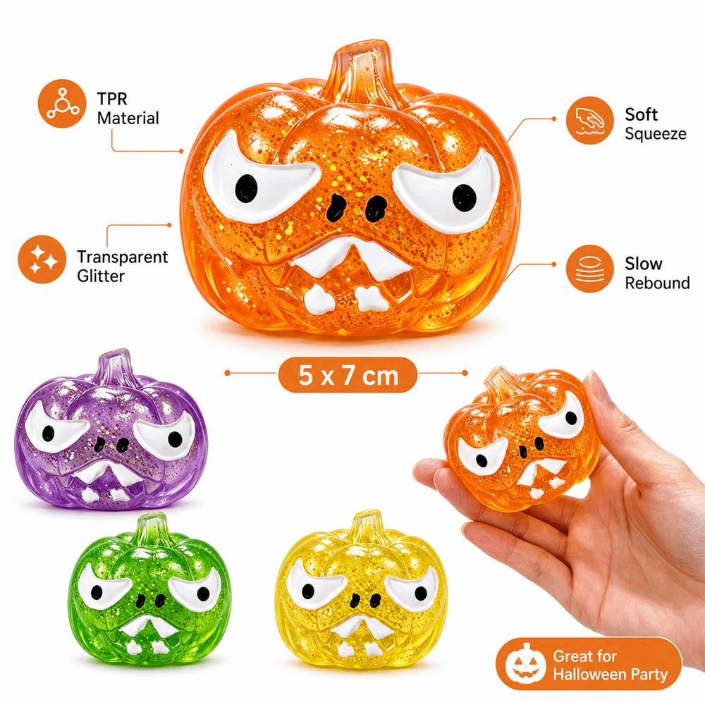 Devil Pumpkin Halloween Dumplings Squeeze Toy Transparent Glitter Slow Rebound Stress Relief Sensory Ball TPR