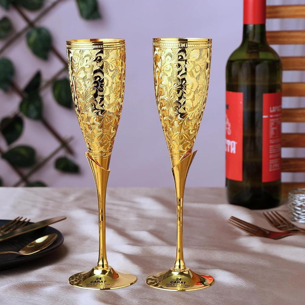 Латунные бокалы для вина, Металлический кубок, Бокалы для шампанского, Дивали, Подарок на годовщину свадьбы для пары, Корпоративным клиентам - Набор из 2 штук, 200 мл