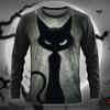 Cat Dark Designer Retro Vintage Men's 3D Print T Shirt Tee Street Casual Daily Halloween Long Sleeve Crew Neck Summer Clothing