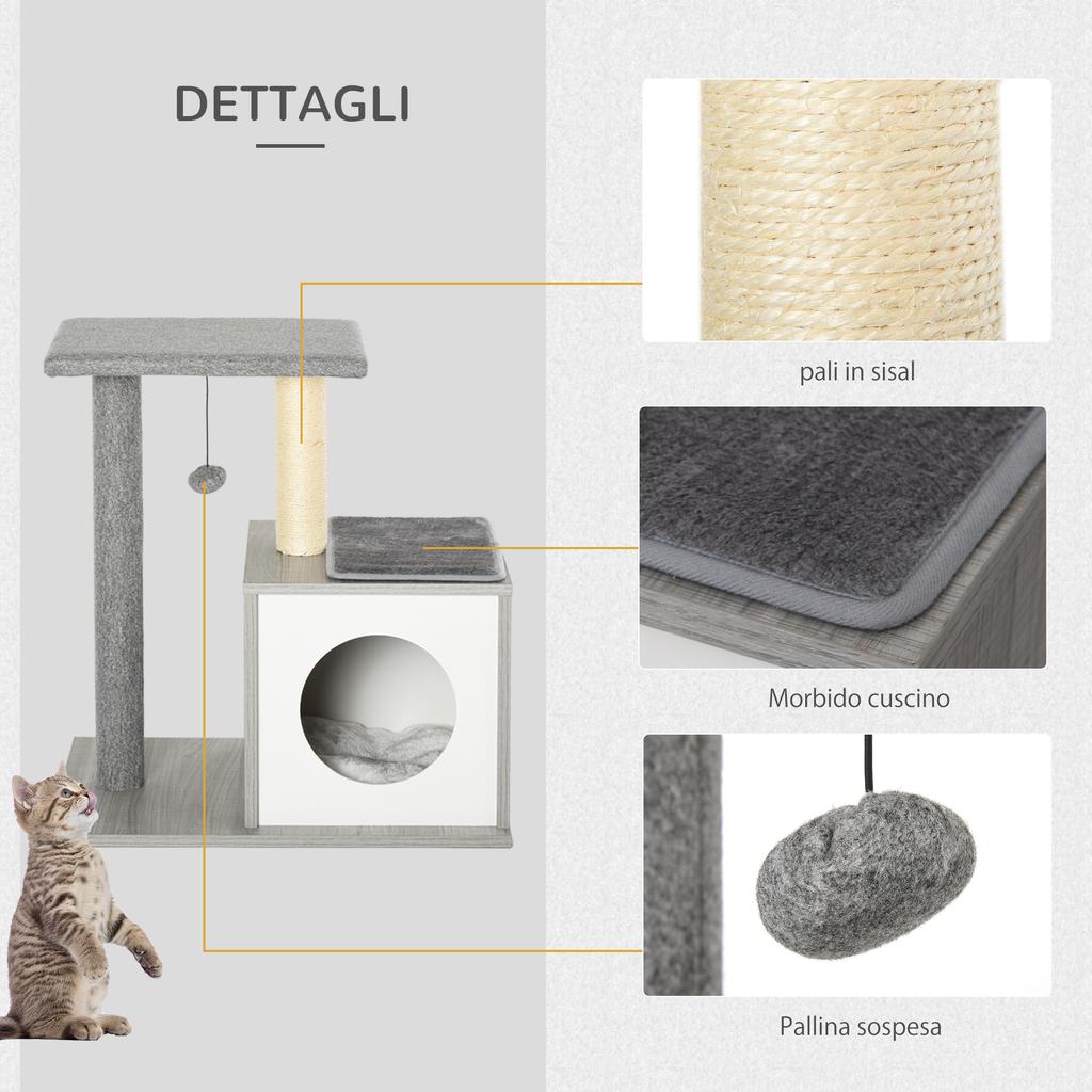 Multi-Level Cat and Kitten Scratching Post with Sisal Rope Bed and Column, Grey, 59 x 39 x 62cm