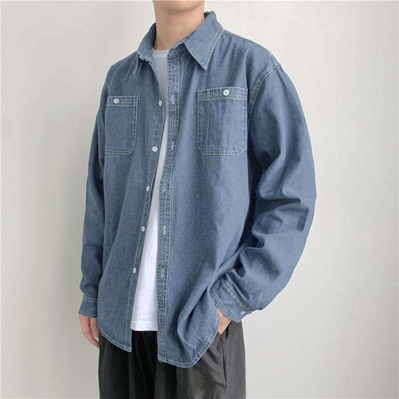 Men's Korean-Style Retro Denim Jacket - Long Sleeve, Lightweight for Spring & Autumn