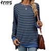 Женская мода повседневная весна-осень полосатый принт длинный рукав О-образный вырез блузки и рубашки