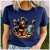 Unisex 100% Polyester Summer Top Black and brown terrier dog Print Loose round Neck Short Sleeve Fashion for Lovers